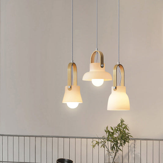 Skandi White Glass  Wooden Look Pendant Light