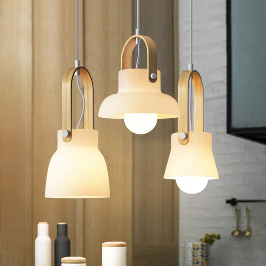 Skandi White Glass  Wooden Look Pendant Light