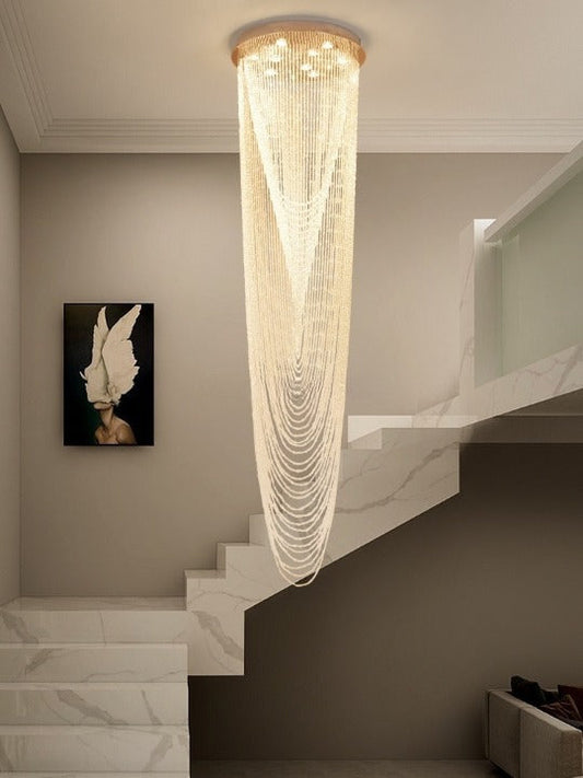 Luxury Large Staircase Flush Mount Led Crystal Ceiling Hanging Chandelier For Stairwell