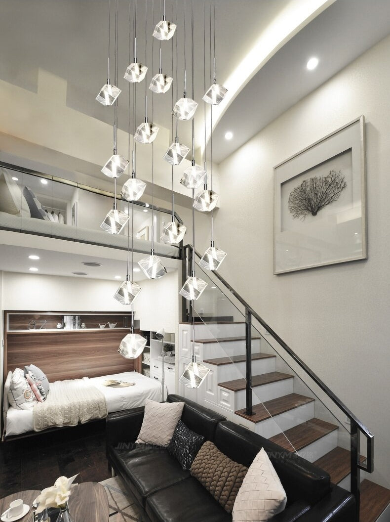 Crystal staircase chrome pendant lights for hall, hotel, villa , stairwell