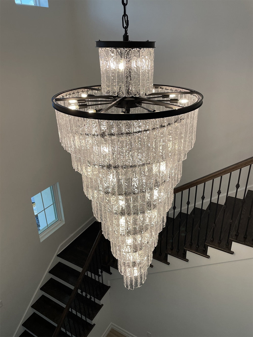 Luxury Frosted Glass Long Black Chandelier For Staircase, Living room, Stairwell