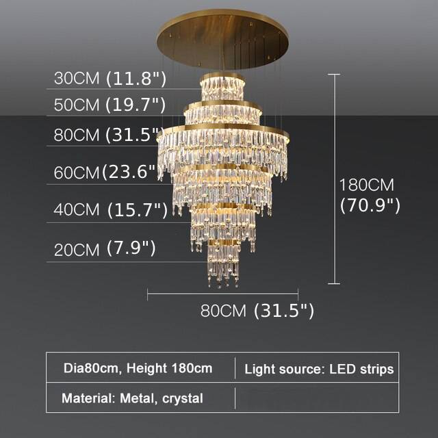 Luxury Gold Large Ring Crystal Chandelier For Hotel, Stairwell, Lobby, Staircase