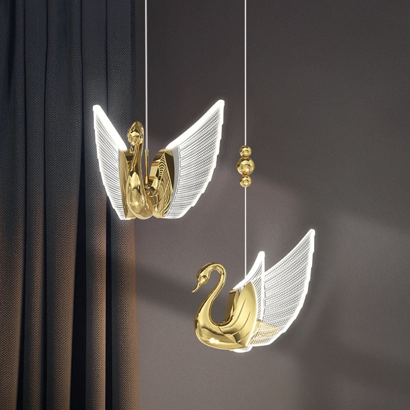 Swan Design Home Decor Lighting Gold Acrylic Staircase Chandelier For Stairwell