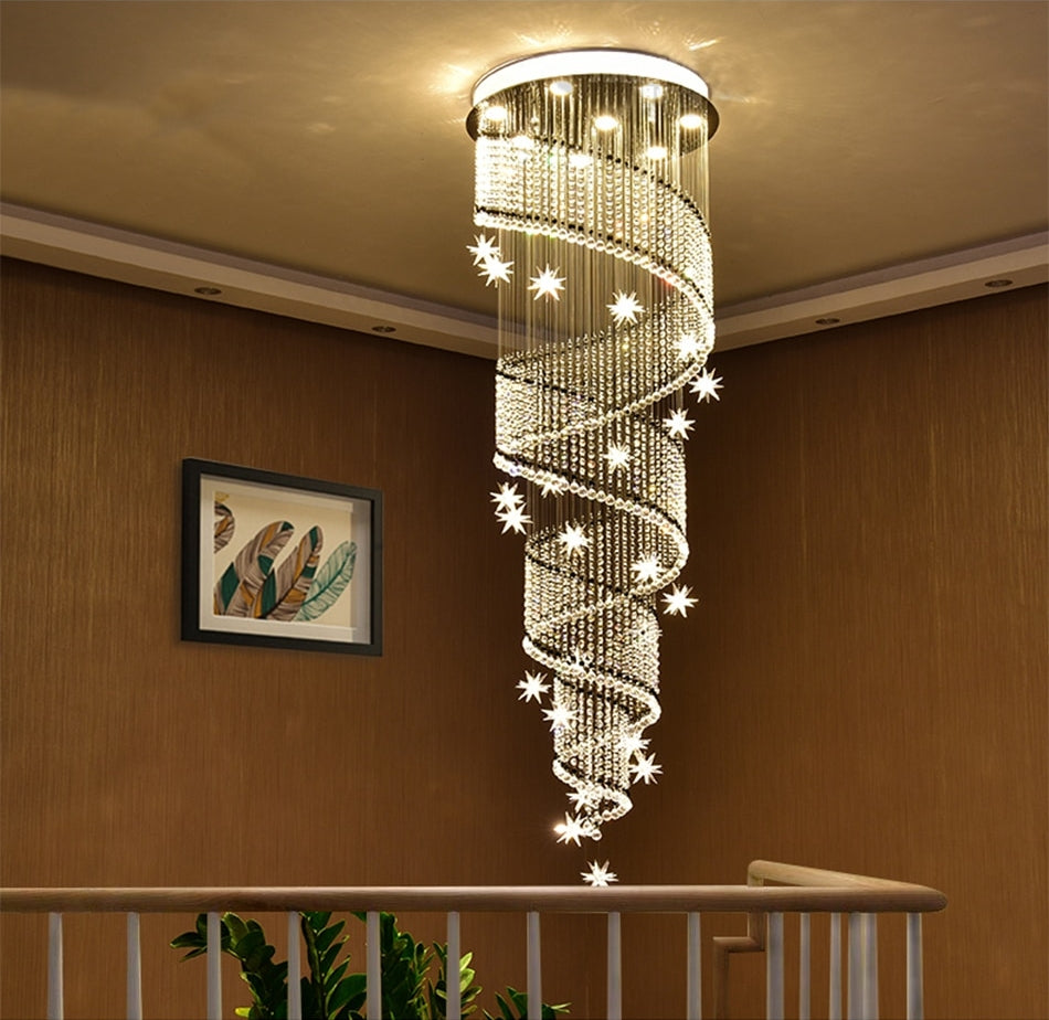 Meteor Star Crystal Ceiling Long Spiral Staircase Chandelier For Stairwell