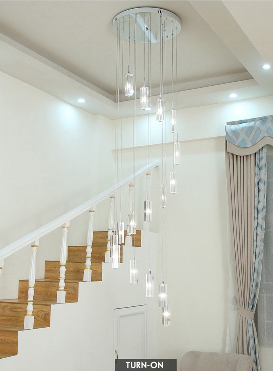 Staircase Pendant Crystal Long Light Fixture for Home Decor , stairwell