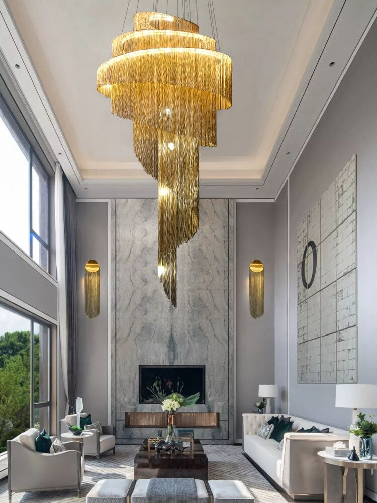 Luxury Silver/Gold Long Chain Chandelier For Staircase, Lobby, Hallway