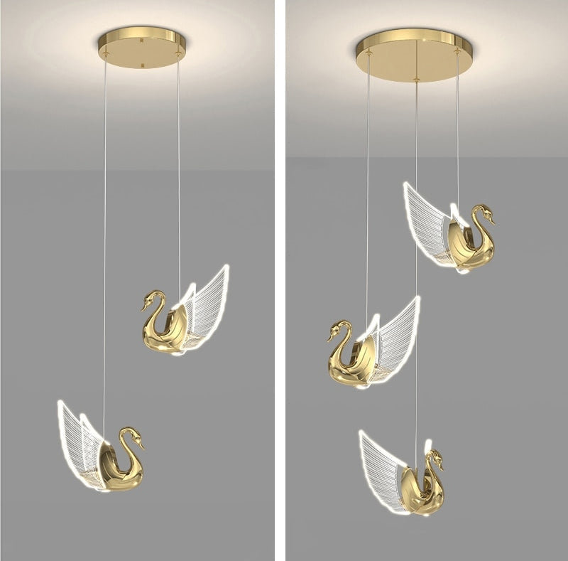 Swan Design Home Decor Lighting Gold Acrylic Staircase Chandelier For Stairwell