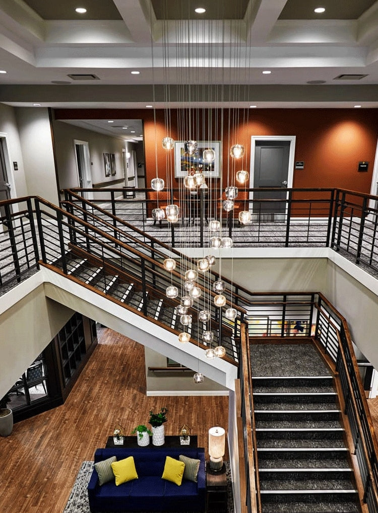 Amber/Smoky Grey/Clear Crystal Staircase Hanging Lamp For Stairwell