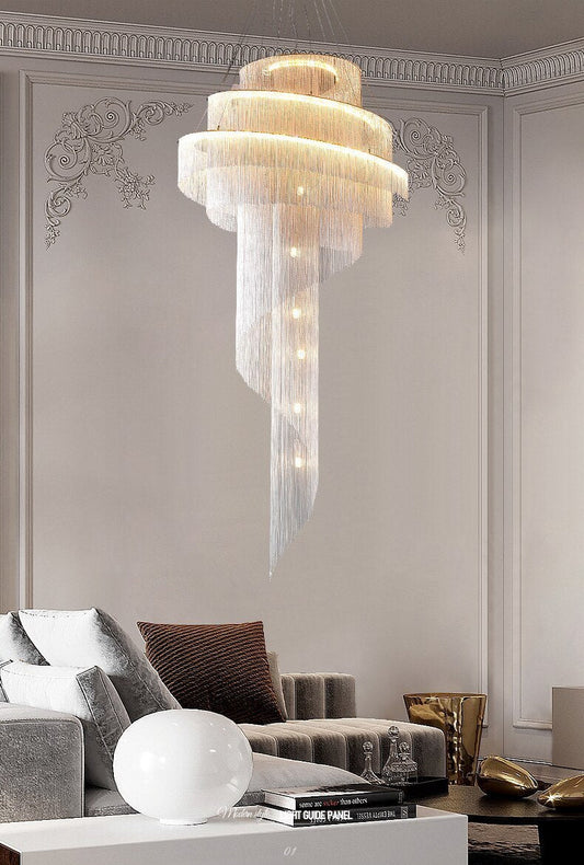 Luxury Silver/Gold Long Chain Chandelier For Staircase, Lobby, Hallway