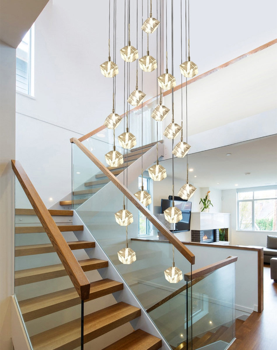 Crystal staircase chrome pendant lights for hall, hotel, villa , stairwell