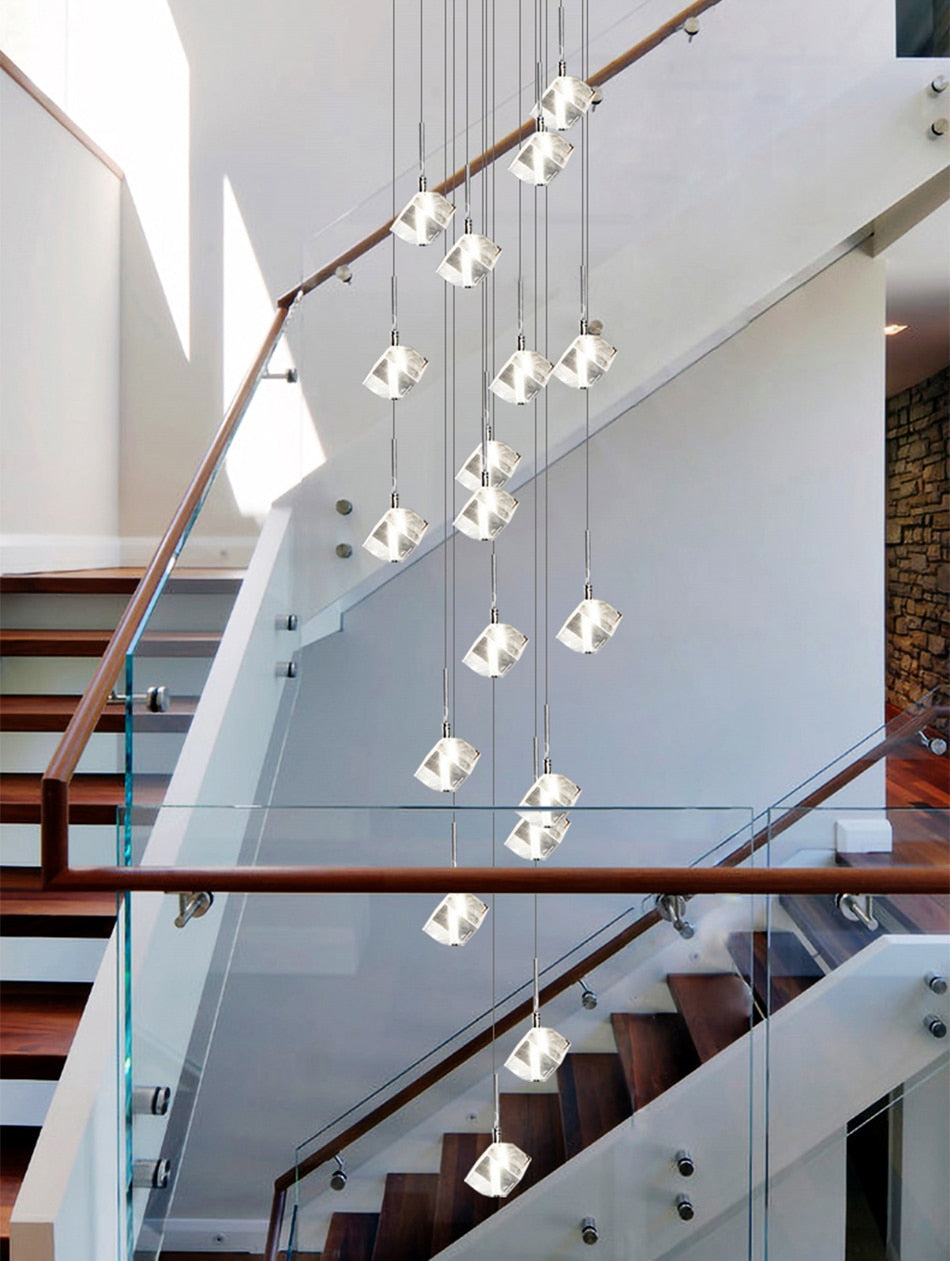 Crystal staircase chrome pendant lights for hall, hotel, villa , stairwell