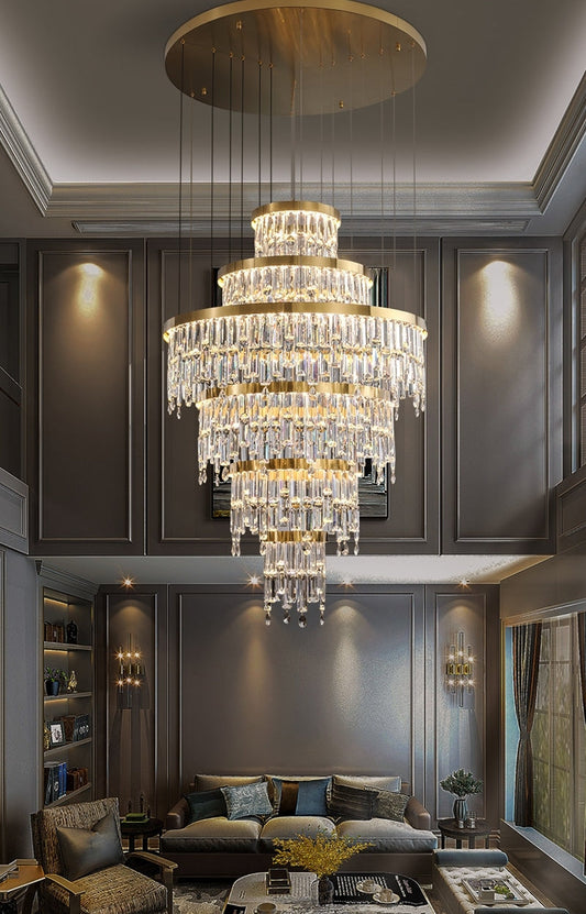 Luxury Gold Large Ring Crystal Chandelier For Hotel, Stairwell, Lobby, Staircase