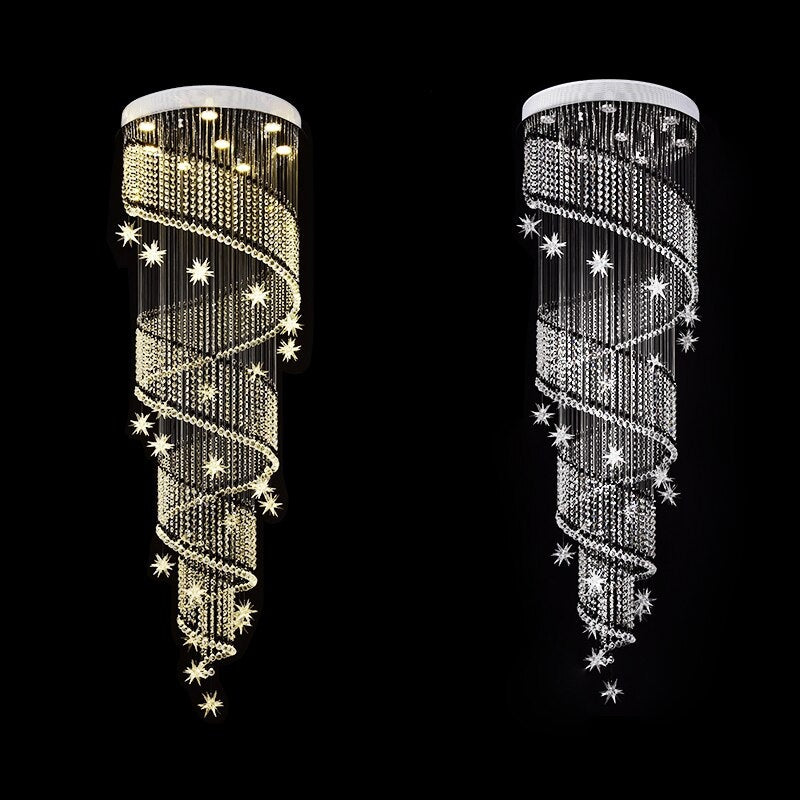 Meteor Star Crystal Ceiling Long Spiral Staircase Chandelier For Stairwell