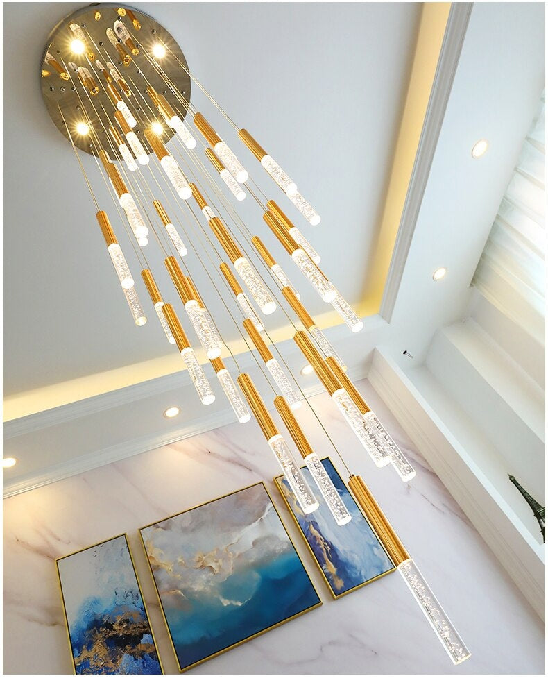 Long LED spiral chandelier for staircase, living room , stairwell