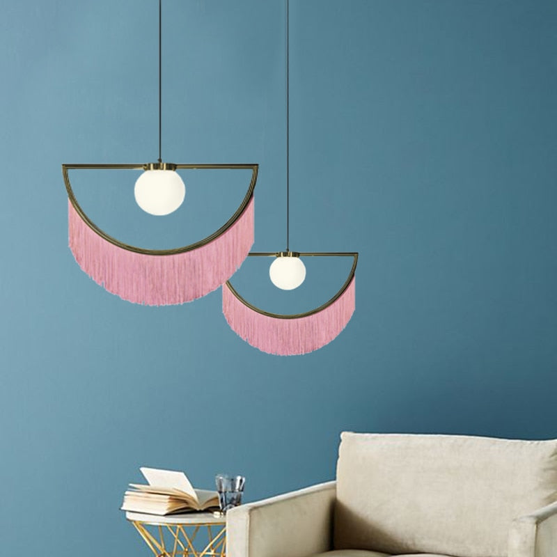 CAROLINE Pendant Light Pink Fringes