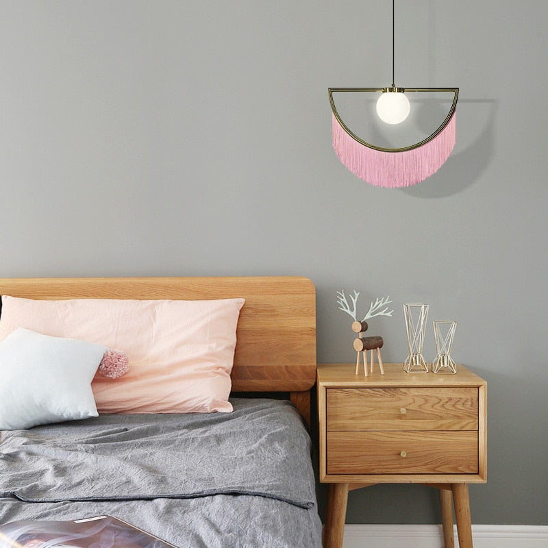 CAROLINE Pendant Light Pink Fringes