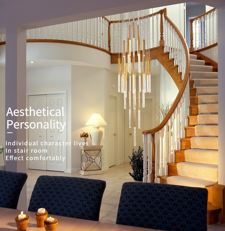 Long LED spiral chandelier for staircase, living room , stairwell